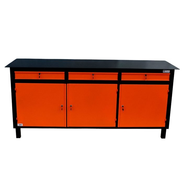 GRD-WMFBAL20603G3PBL-01.jpg Bancada Manutenção Pesada Gavetas E Portas C/ Chaves, Reforçada, Tampo De Aço - WMFBAL20603G3PBL – Linha Black - Imagem 1