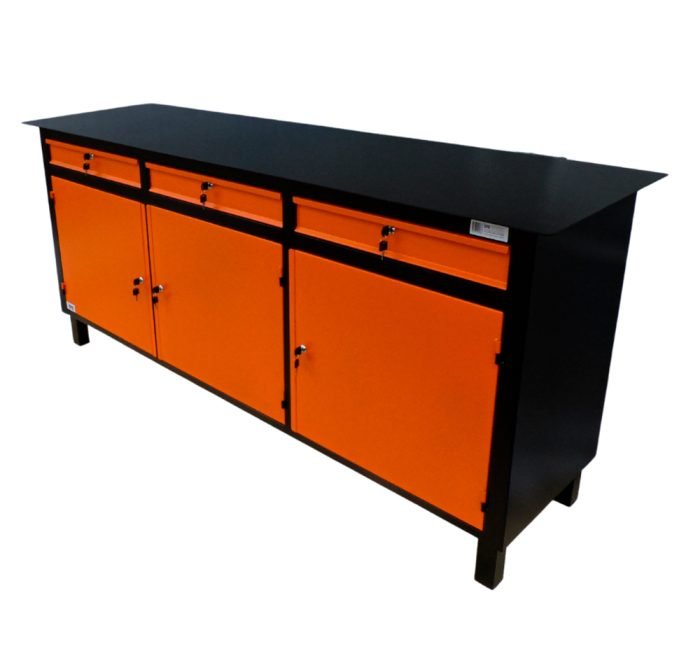 Bancada Manutenção Pesada Gavetas E Portas C/ Chaves, Reforçada, Tampo De Aço - WMFBAL20603G3PBL – Linha Black - Imagem 3