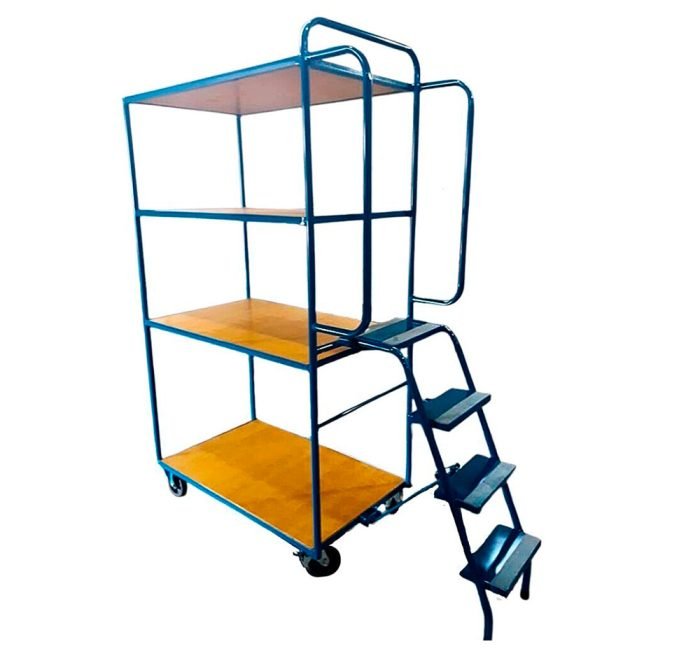 Carrinho Picking Abastecedor 4 Prateleiras com escada Retrátil Cod.(WMFPICK06) - Imagem 1